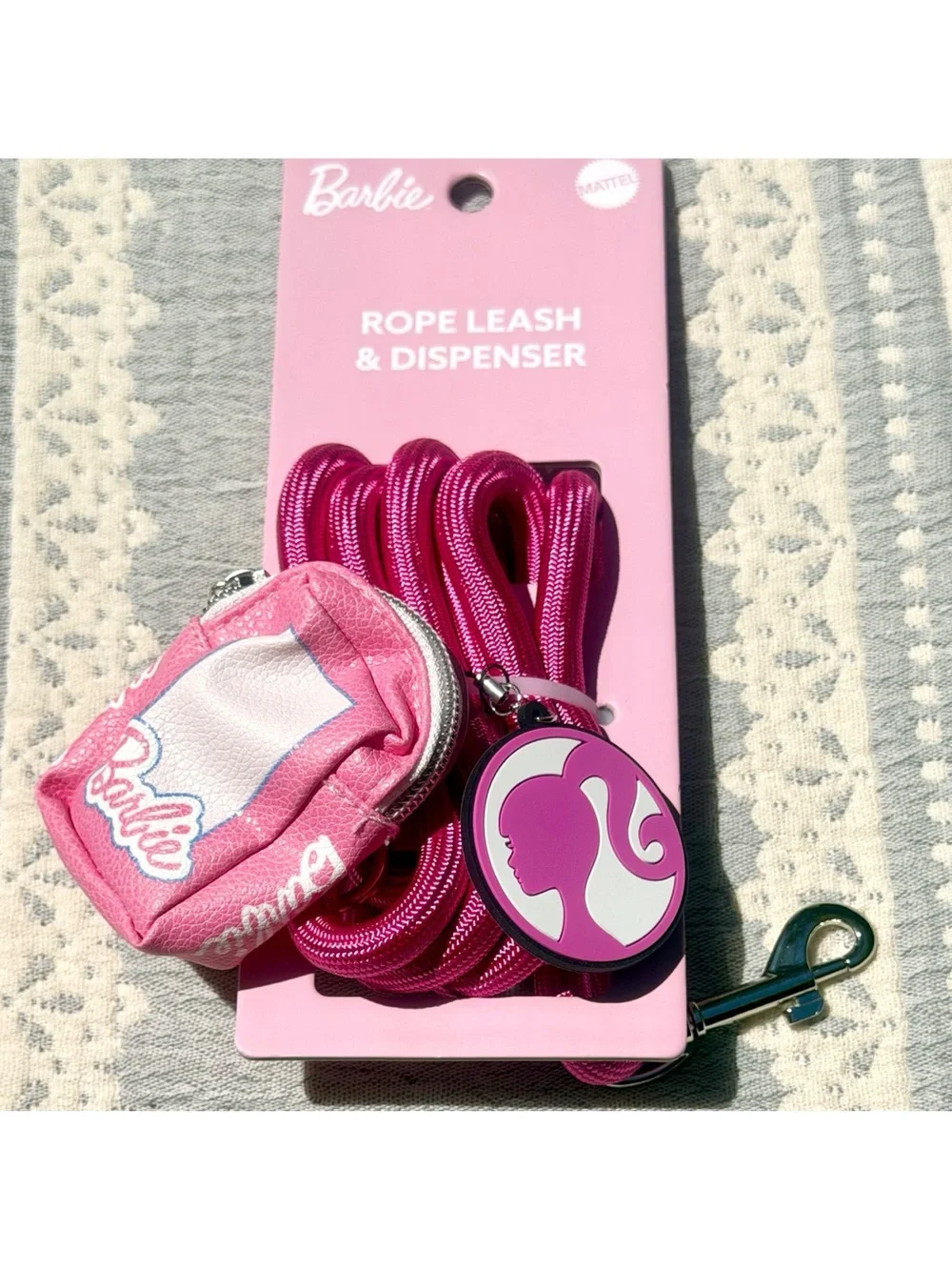Buckle-Down Barbie Rope Leash + Waste Dispenser Pouch Charm Hot Pink 4-ft NWT
